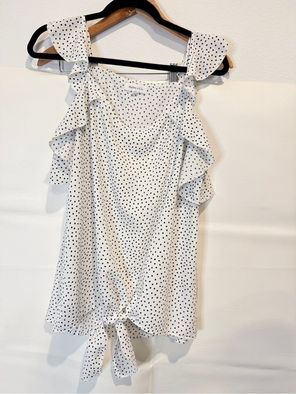 Hailey & Co. White Polka Dot Ruffle Tie-Front Crop Top
